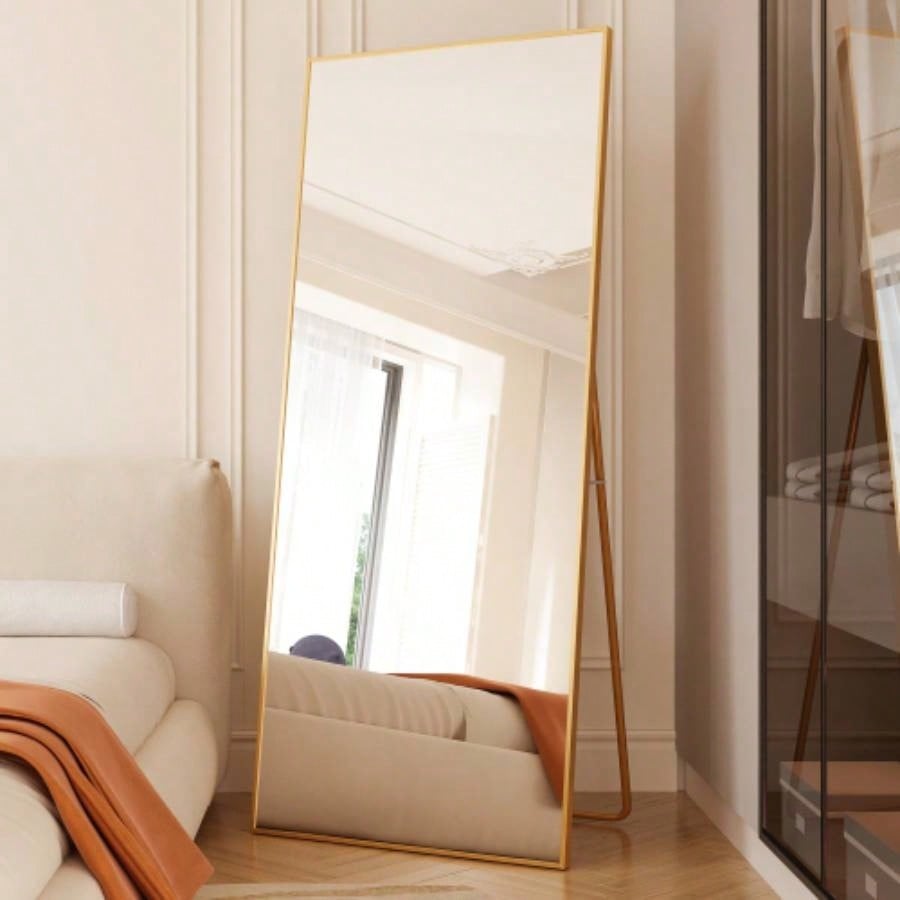 Tempered mirror 71x 32 Tall Full Length Mirror with Stand, Gold Wall Mounting Full Body Mirror, Metal Frame Full - Length Mirror Living Room, Bedroom