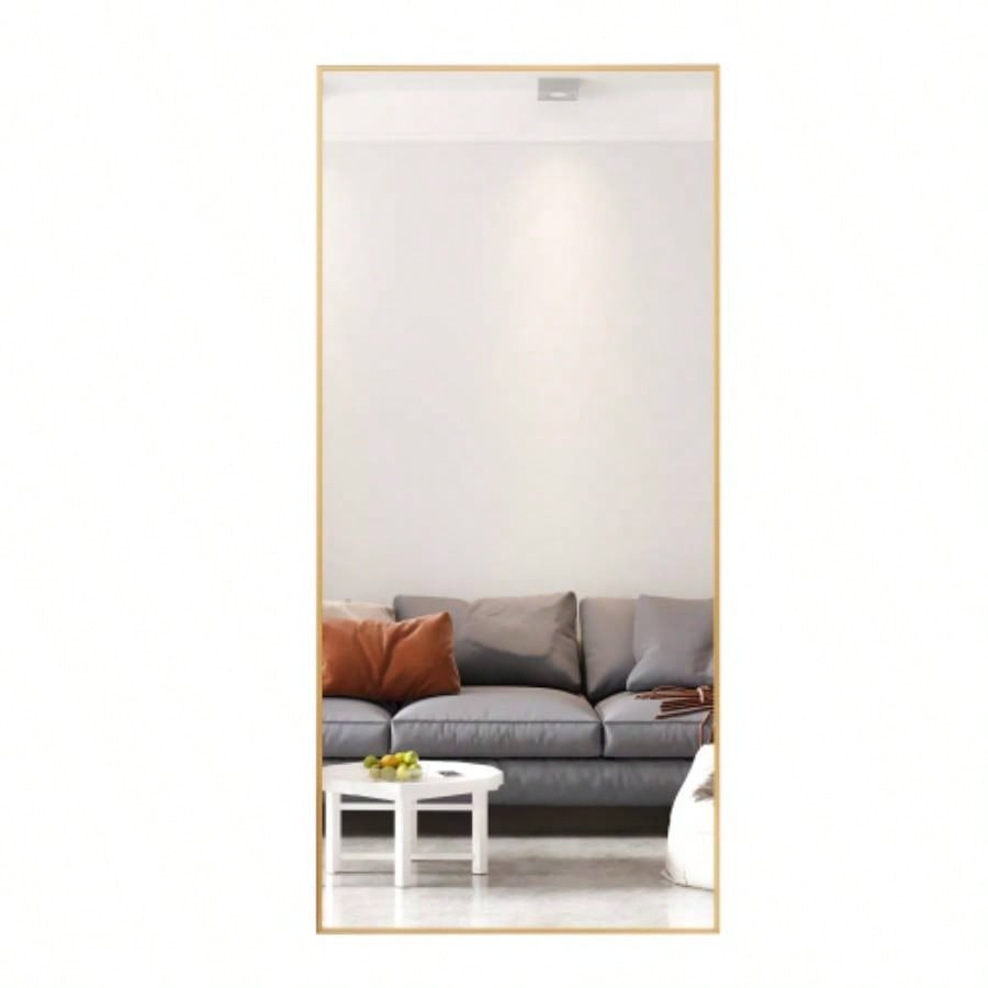 Tempered mirror 71x 32 Tall Full Length Mirror with Stand, Gold Wall Mounting Full Body Mirror, Metal Frame Full - Length Mirror Living Room, Bedroom