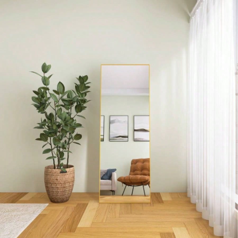 Tempered mirror 64x 24 Tall Full Length Mirror with Stand, Gold Wall Mounting Full Body Mirror, Metal Frame Full - Length Mirror Living Room, Bedroom
