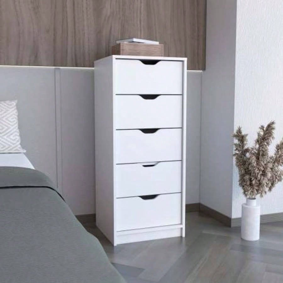 Basilea 5 Drawers Tall Dresser, Pull Out System - White