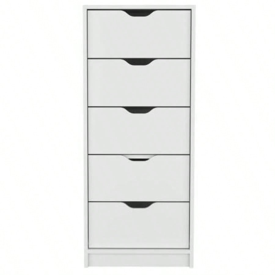 Basilea 5 Drawers Tall Dresser, Pull Out System - White