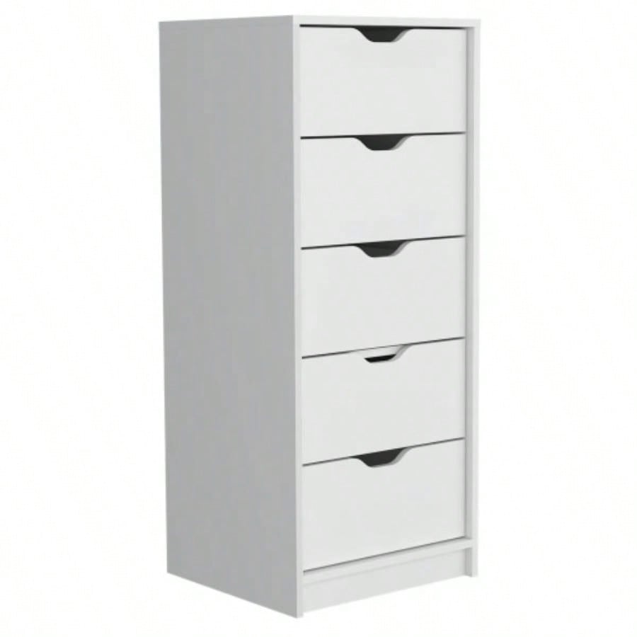 Basilea 5 Drawers Tall Dresser, Pull Out System - White