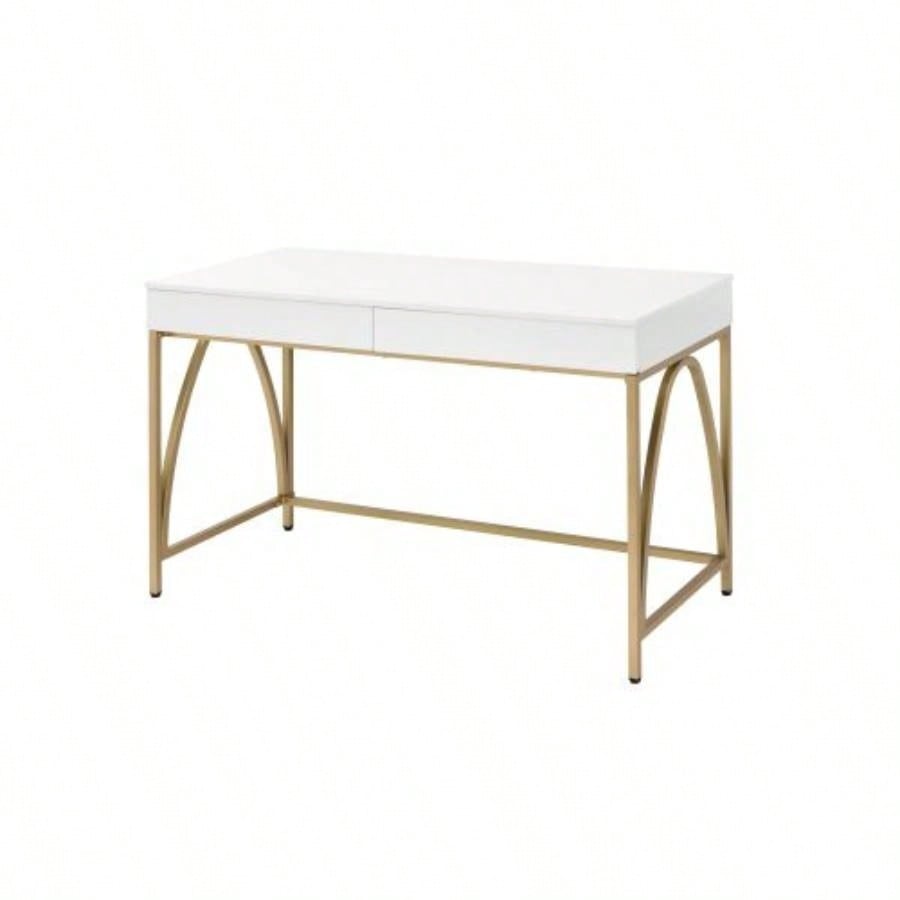 Lightmane White High Gloss Gold Vanity Desk