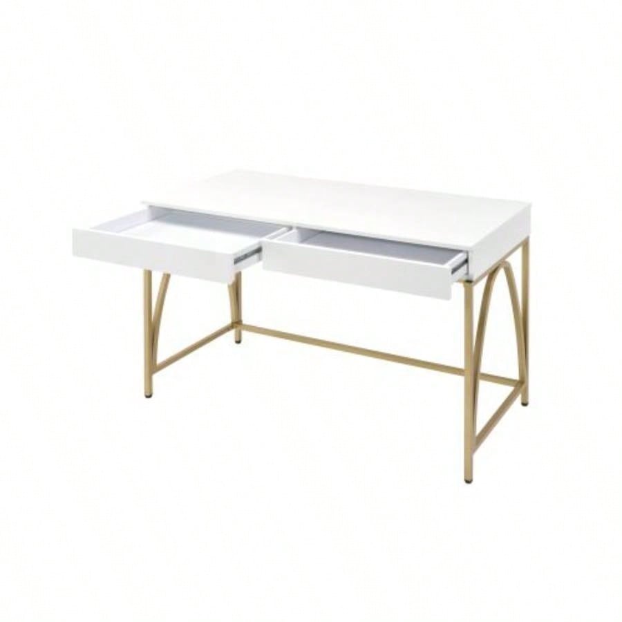 Lightmane White High Gloss Gold Vanity Desk