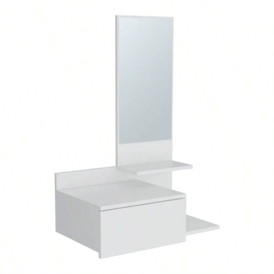 Vienna 23.6 Wide 3 - Tier Shelf Floating Mirror Console Table, Full Extension Drawer White