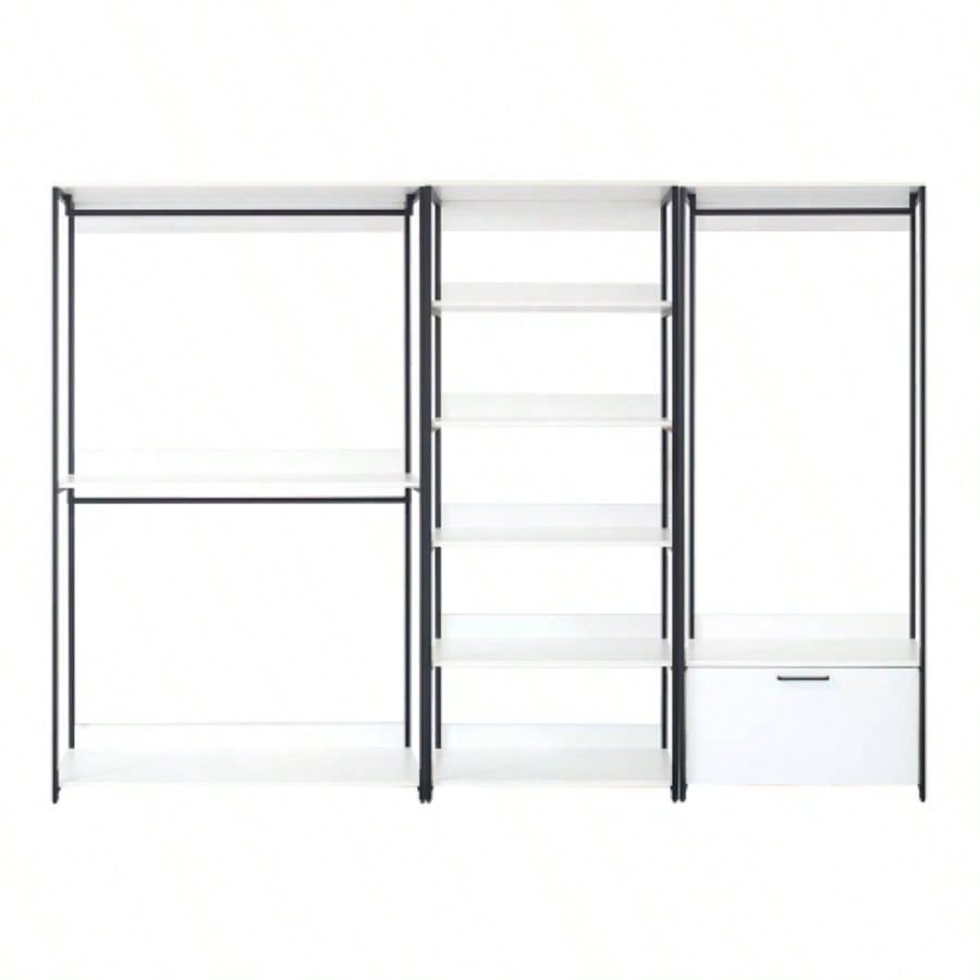 Fiona White Freestanding Walk in Wood Closet System with Metal Frame
