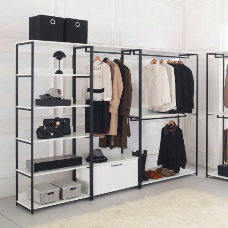 Fiona White Freestanding Walk in Wood Closet System with Metal Frame
