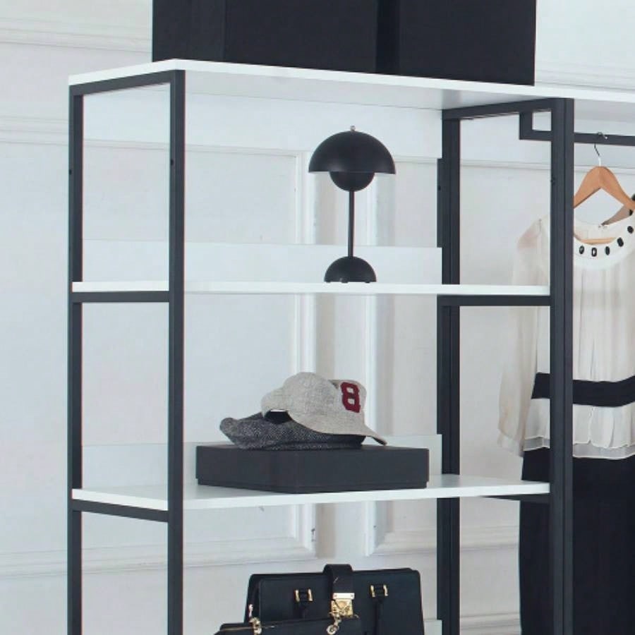 Fiona White Freestanding Walk in Wood Closet System with Metal Frame