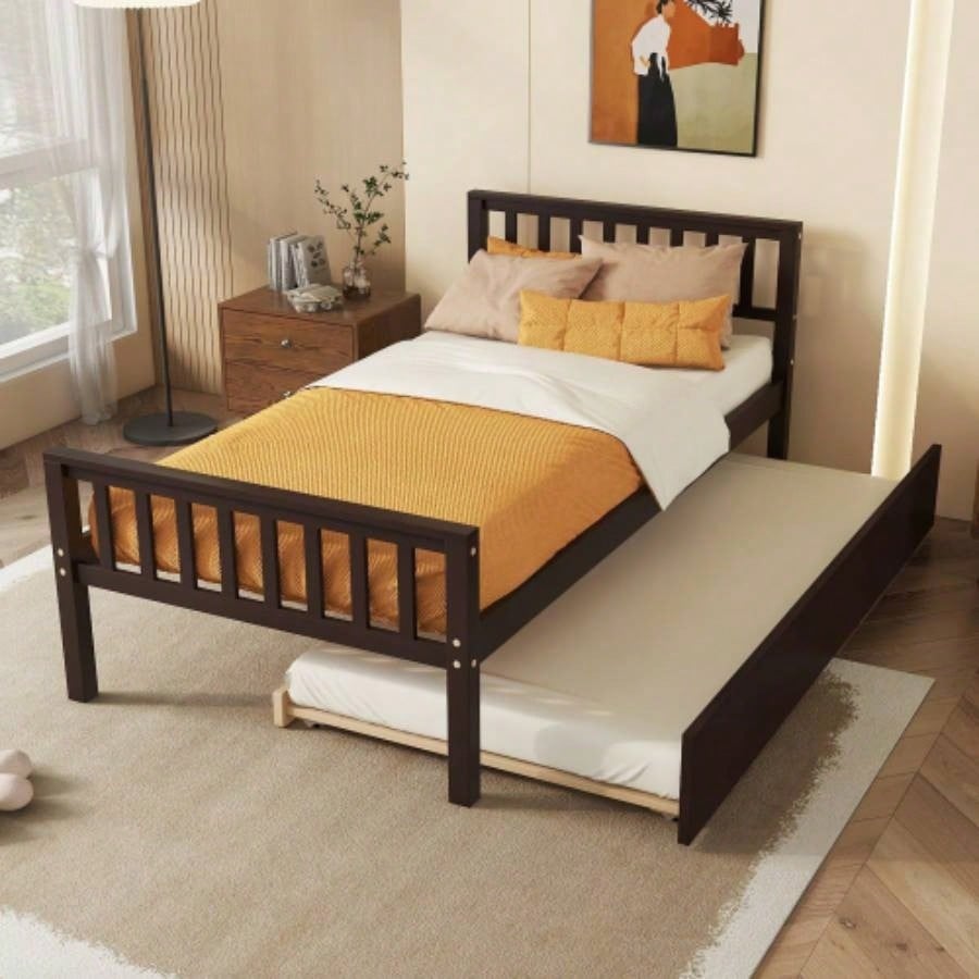 Twin Bed with Trundle, Platform Bed Frame with Headboard and Footboard, Bedroom Small Living Space, No Box Spring Needed, New SKU: W504P148530