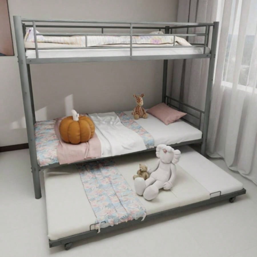 Metal Bunk Bed Twin Over Full Size with Removable Stairs, Heavy Duty Sturdy Frame with 12 Under - Bed Storage Teen Adults, Teens, No Box Spring Needed, White
