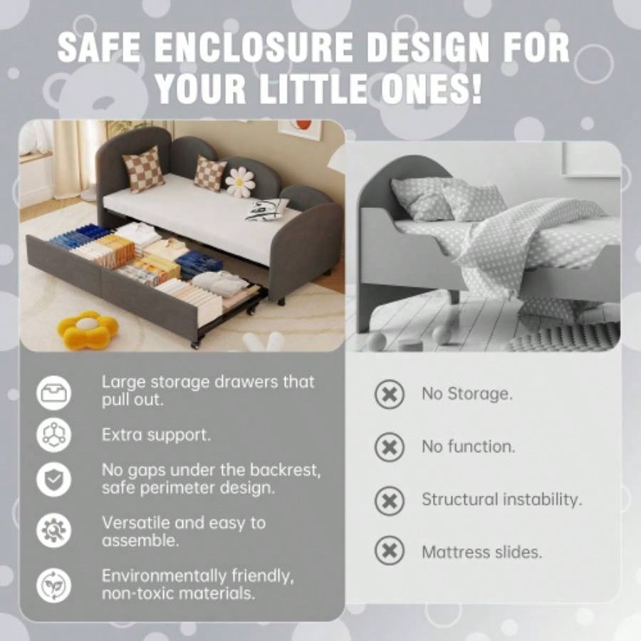 Twin Size Twin Size Bed frames With An Another Bed frame, Velvet Upholstered Daybed, Modern Sofa Bed Daybed Frame Bedroom Living Room, Suitable Living Room, Kids Room, Bedroom Ddry Gray