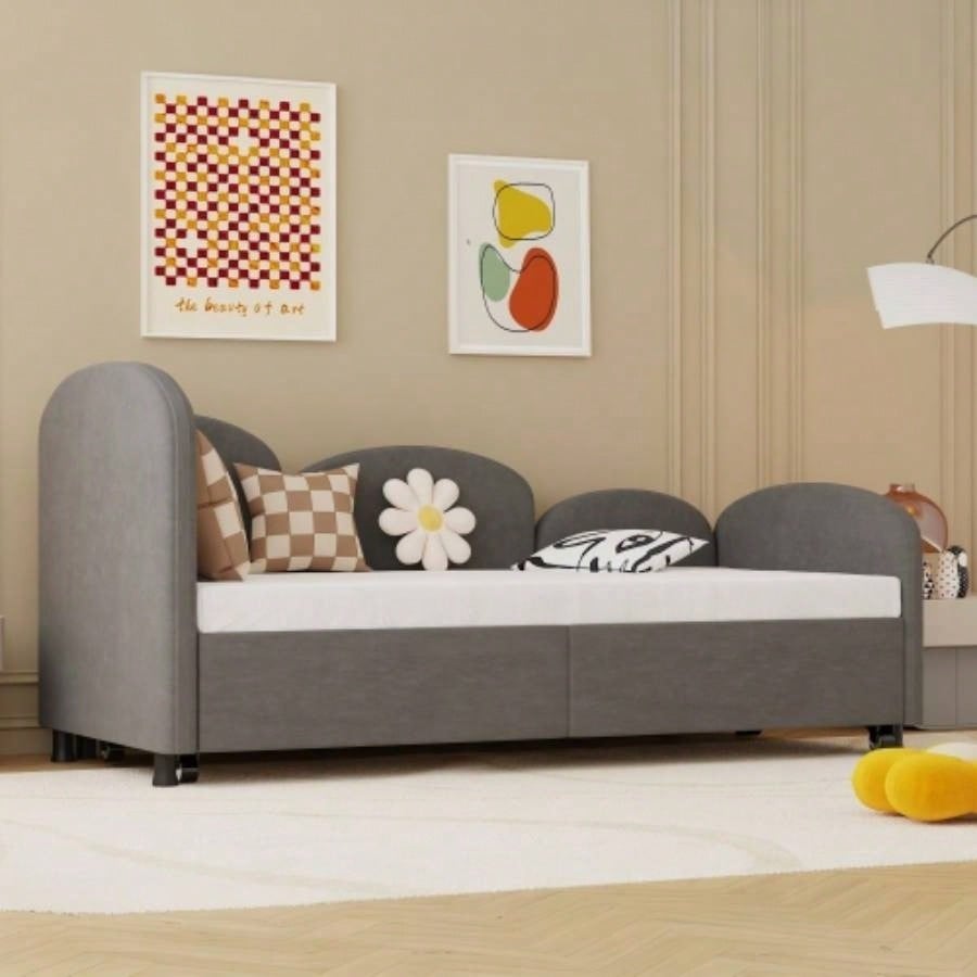 Twin Size Twin Size Bed frames With An Another Bed frame, Velvet Upholstered Daybed, Modern Sofa Bed Daybed Frame Bedroom Living Room, Suitable Living Room, Kids Room, Bedroom Ddry Gray