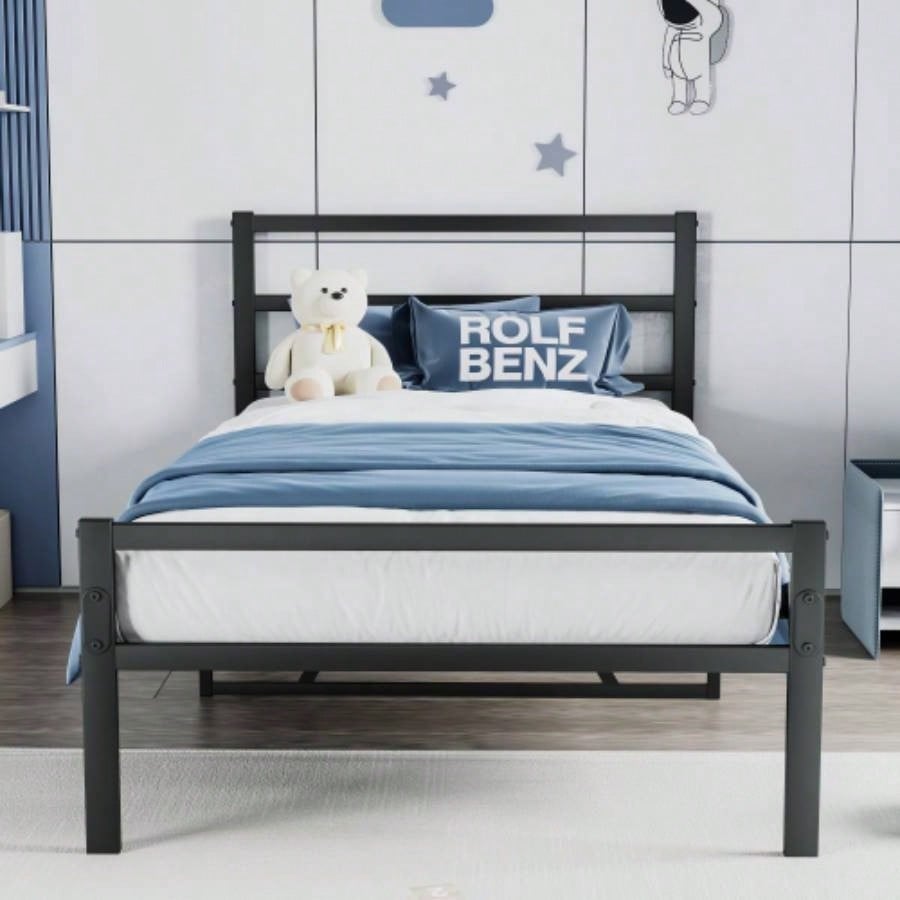 Metal Platform Bed frame with Headboard, Sturdy Metal Frame, No Box Spring NeededTwin