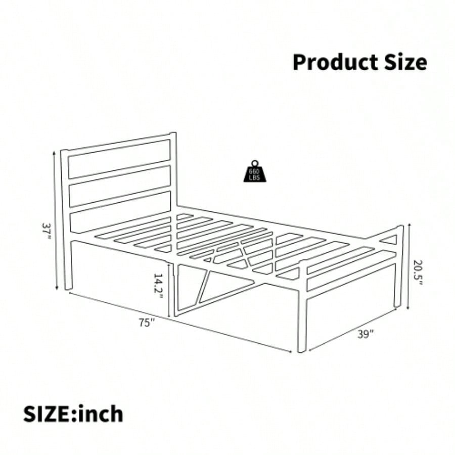 Metal Platform Bed frame with Headboard, Sturdy Metal Frame, No Box Spring NeededTwin