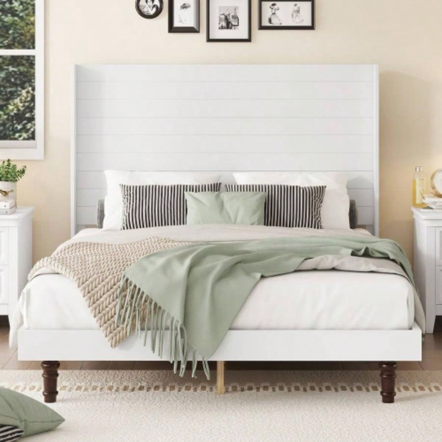 Stylish High Headboard Bed, 54 High Headboard, High Quality, Comfortable High Back Design Reading or Relaxing, Size, Beige