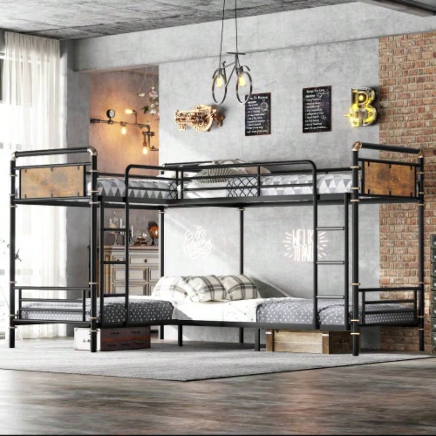 Twin XL over Twin XL Metal Bunk Bed, Industrial Detachable Bunkbeds with Safety Guard Rails Teens, BlackOld SKU W2580P266269