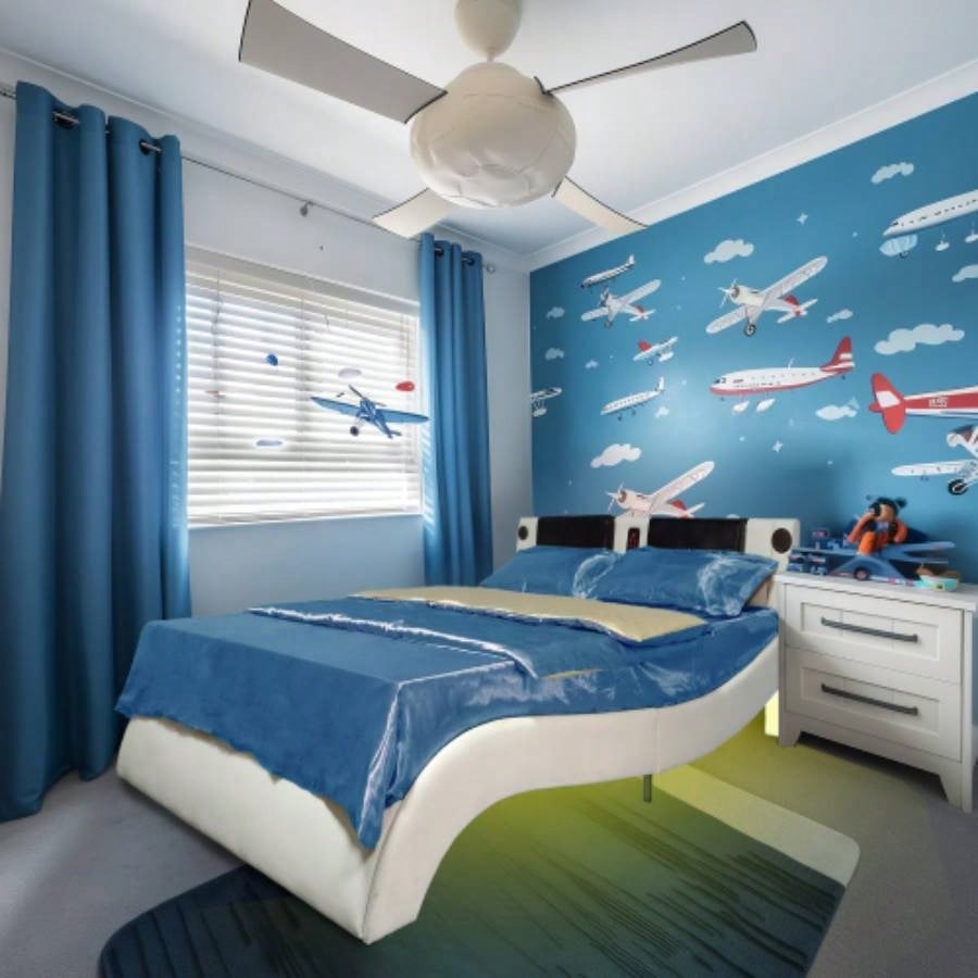 Faux Leather Upholstered Platform Bed Frame with led lighting, connection to music control, Backrest vibration massage, Curve Design, Wood Slat Support, Exhibited Speakers,