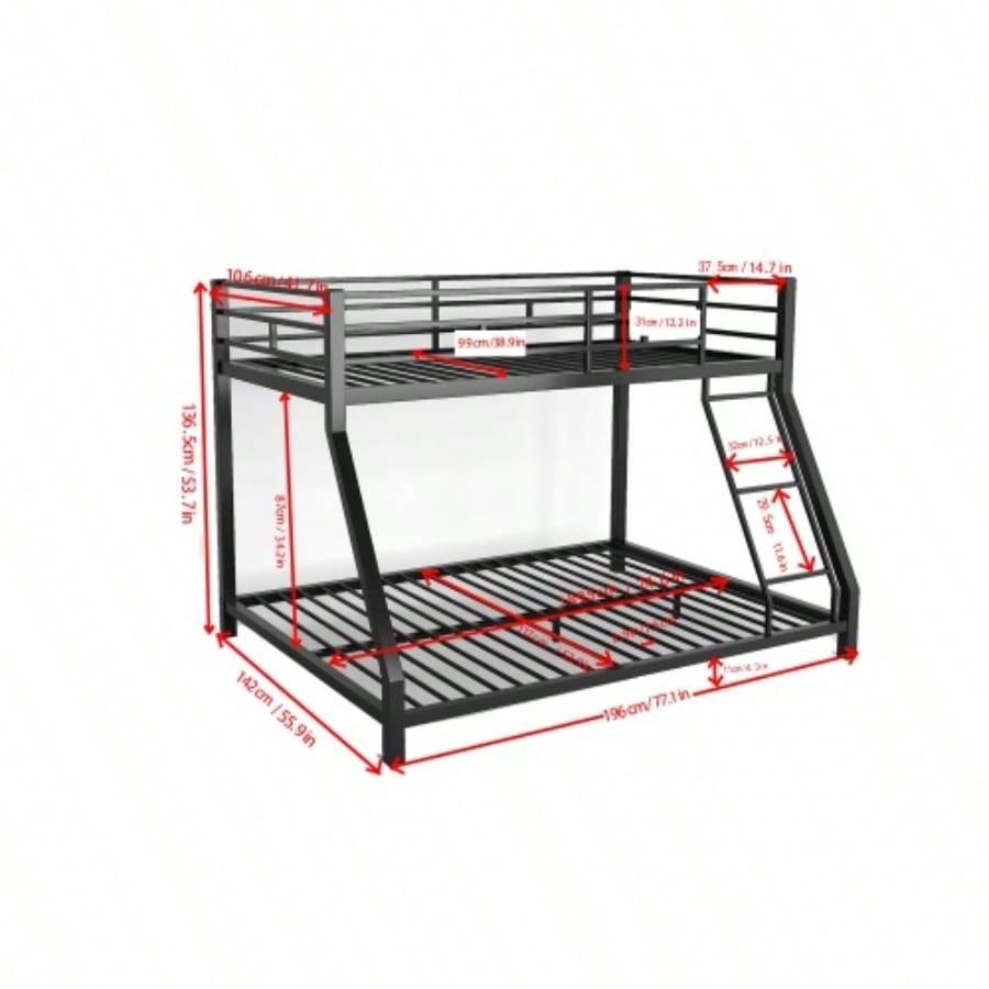 Metal Twin Bunk bed Kids and Adults, With Safety Guardrail and Ladder, Black