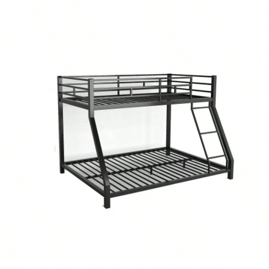 Metal Twin Bunk bed Kids and Adults, With Safety Guardrail and Ladder, Black