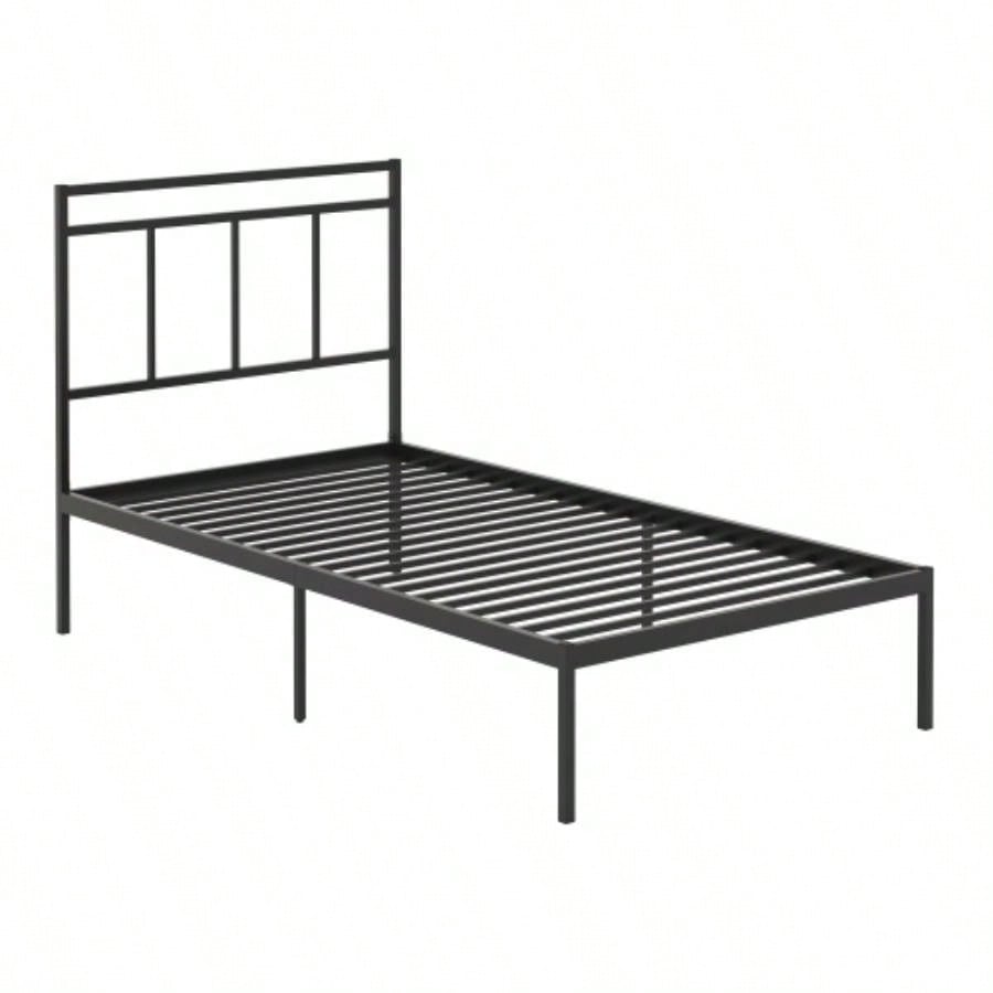 Twin Platform Bed With Headboard, Black