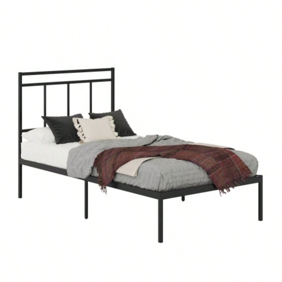 Twin Platform Bed With Headboard, Black