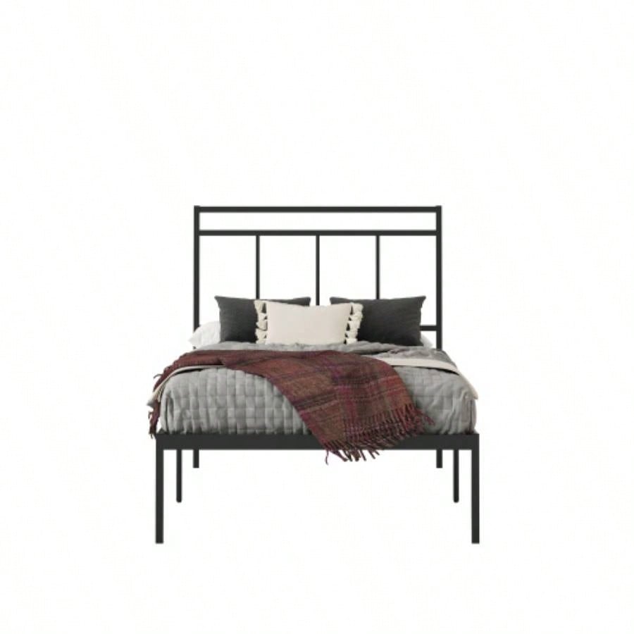 Twin Platform Bed With Headboard, Black