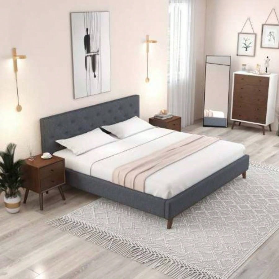 King Size Platform Bed - Grey Fabric