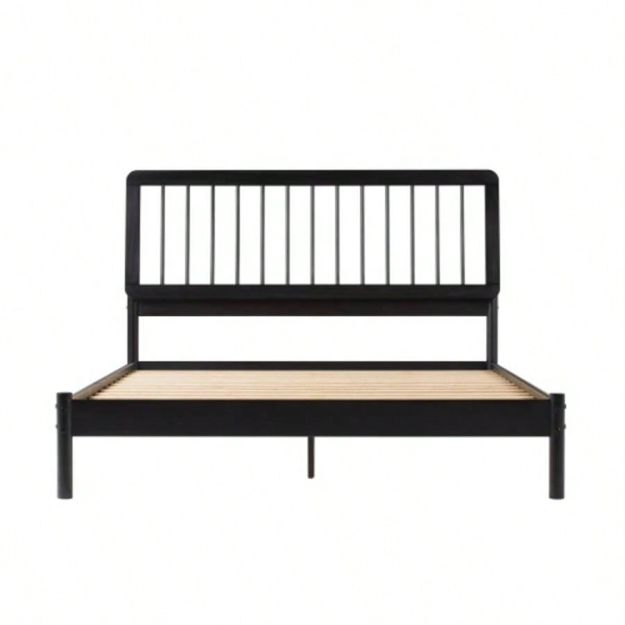 Mid - Modern Solid Wood Spindle Bed - Black