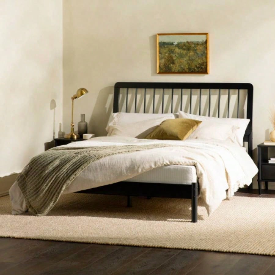Mid - Modern Solid Wood Spindle Bed - Black
