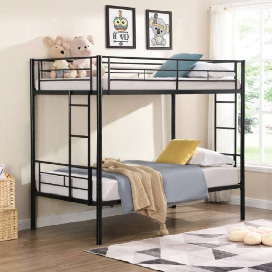 Twin Over Twin Metal Bunk Bed with trundle Black