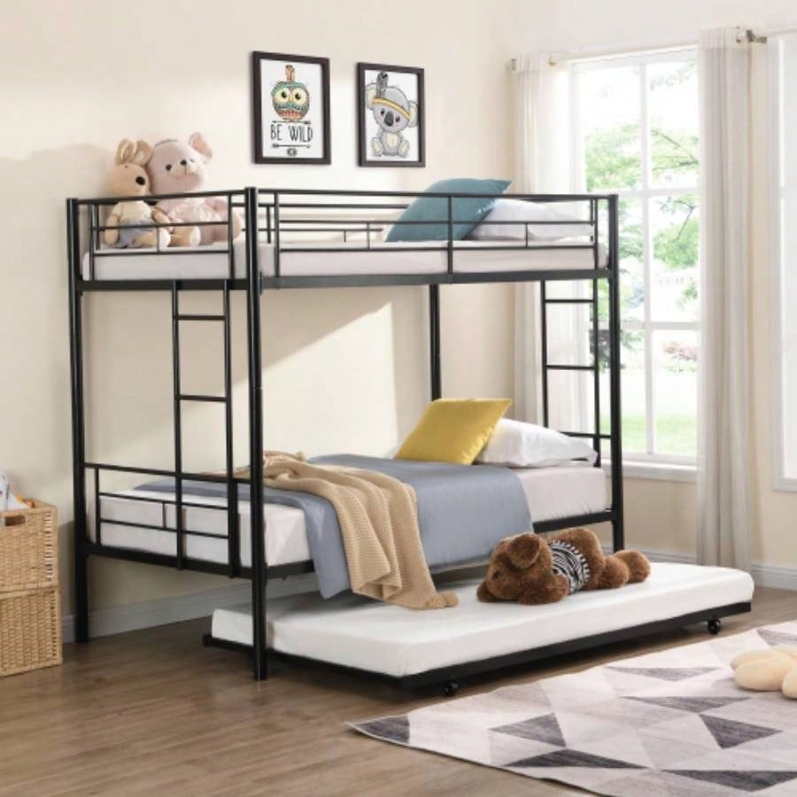 Twin Over Twin Metal Bunk Bed with trundle Black