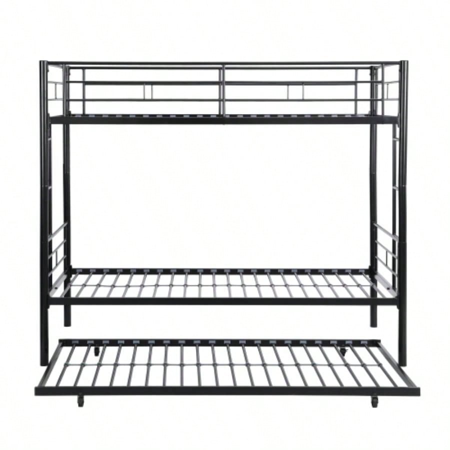 Twin Over Twin Metal Bunk Bed with trundle Black