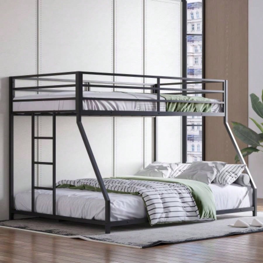 Metal Bunk Bed Twin Over Full Size with Removable Stairs, Heavy Duty Sturdy Frame Teen Adults, Teens, No Box Spring Needed, Black
