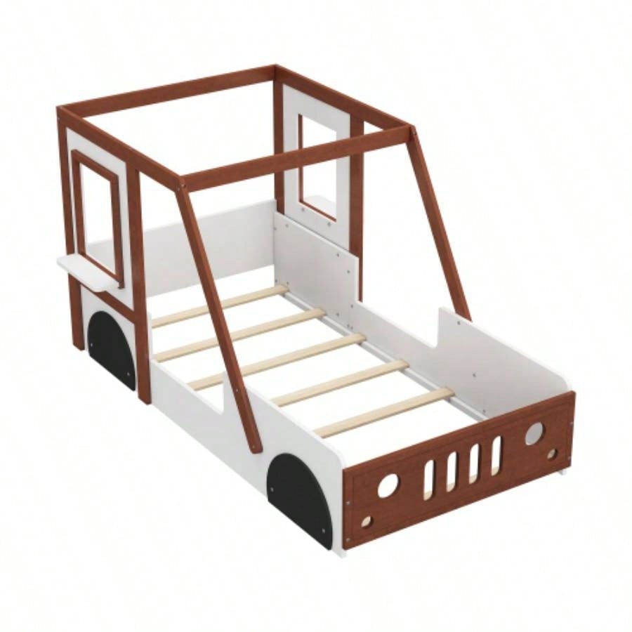 Fun Design Twin Size Car Bed, Kids Platform Bed in Car - Shaped Kids Boys Girls Teens, White+ Orange