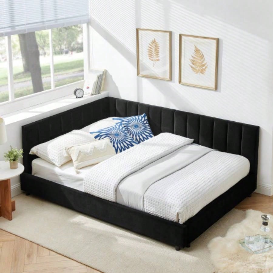 Full Size Upholstered Tufted Bed Frame, Sofa Bed Frame with Comfortable Backrest and Armrests, Full Size Bed Bedroom, Living Room, Velvet - Gray816029.5