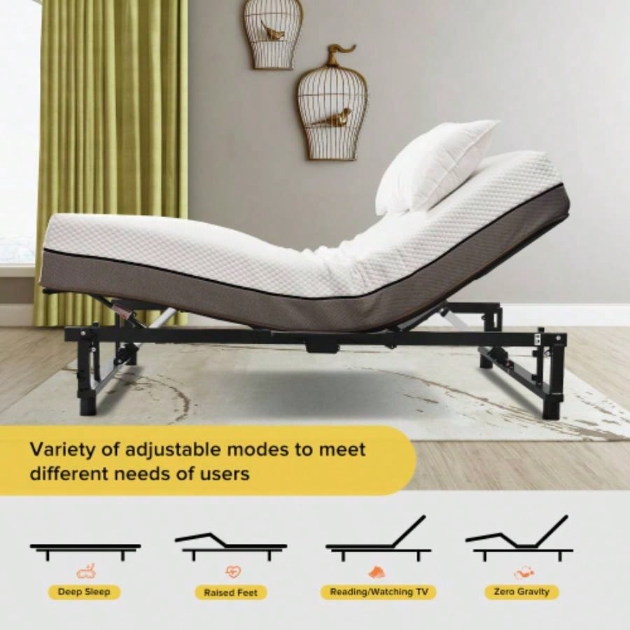 Ergonomic Adjustable Bed Base Size, and Foot Incline, Wireless Remote Control with Quiet Motor