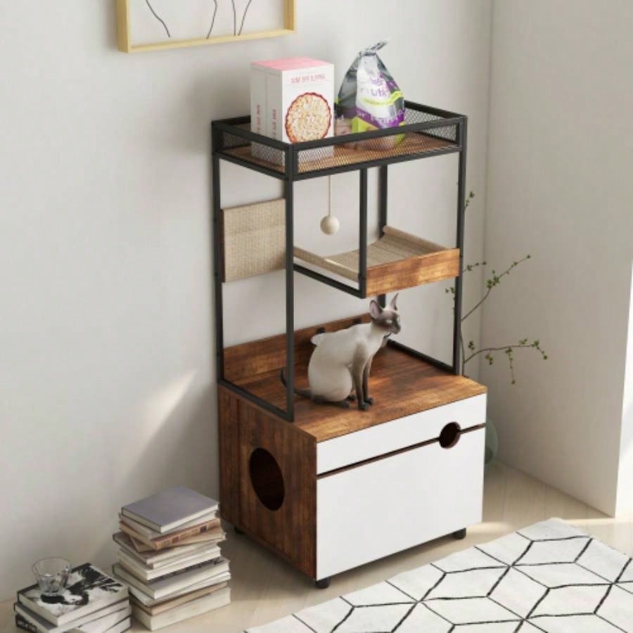 Litter Box Enclosures with Tree Tower, Furniture, Cabinet