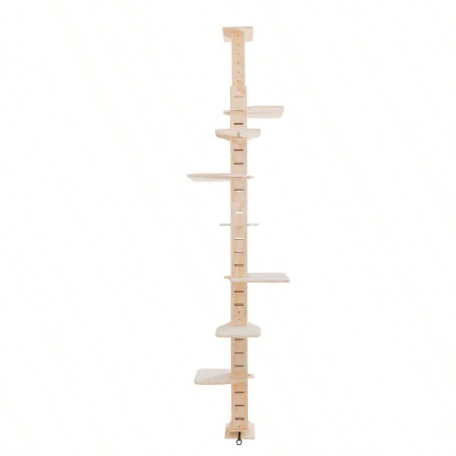 9 Adjustable Height Floor - to - Ceiling Tree, Multi - Level Vertical Condo, Climbing Frame Activity Center with Perching Shelves Indoor Cats, Natural