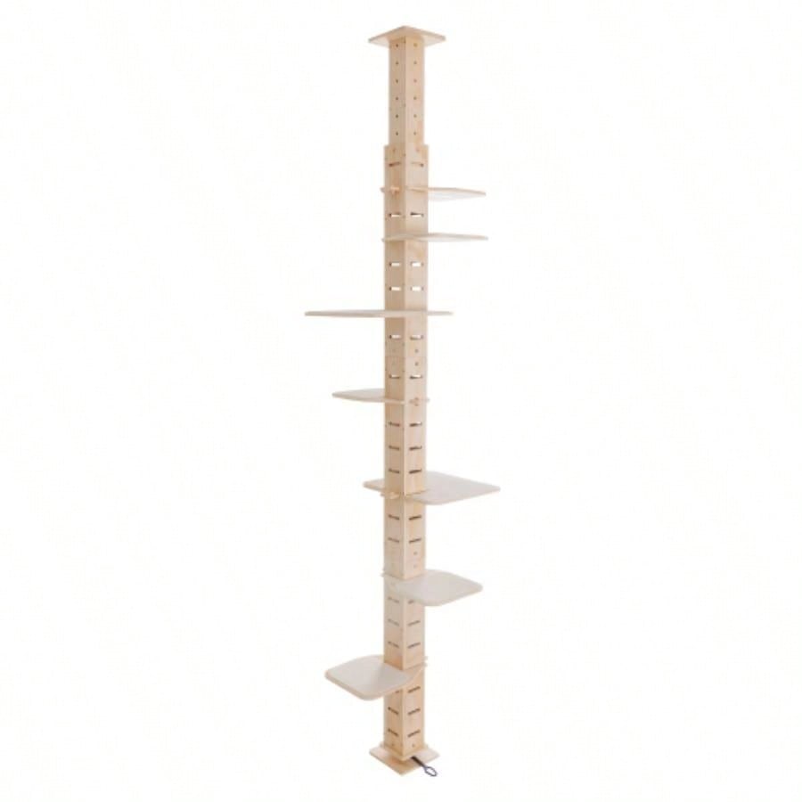 9 Adjustable Height Floor - to - Ceiling Tree, Multi - Level Vertical Condo, Climbing Frame Activity Center with Perching Shelves Indoor Cats, Natural