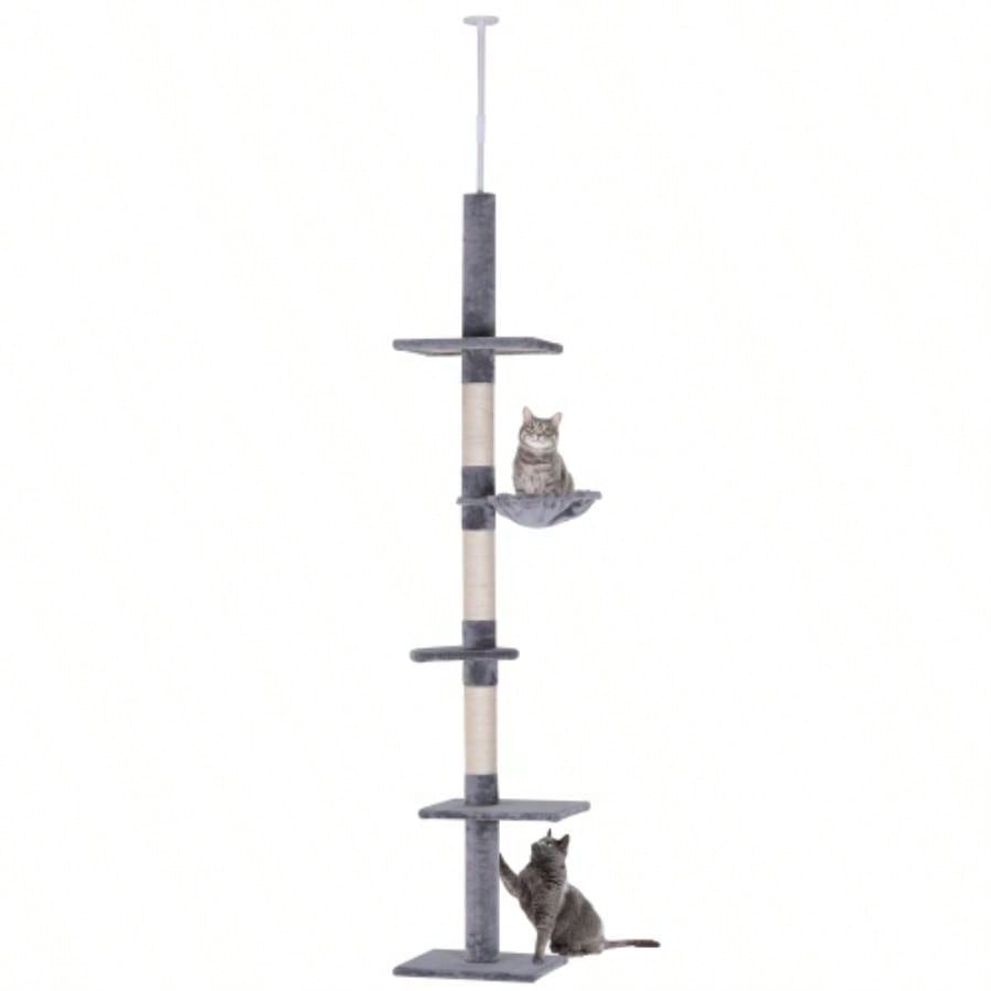 PawHut 9 Adjustable Height Floor - To - Ceiling Vertical Tree - and White