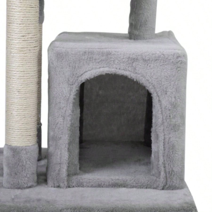 Double Level Tree Stand House Furniture Kittens Activity Tower Posts Pet House - light gray