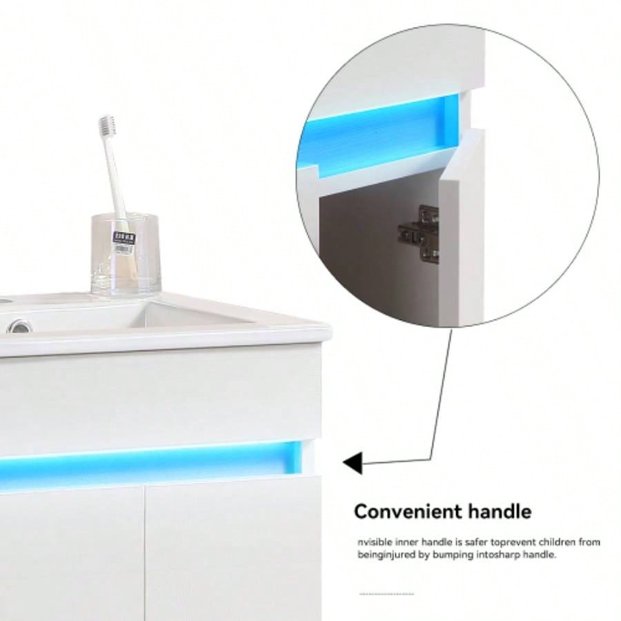 16 Bathroom Vanity with Sink, sensing light, Large Space Storage Small Space, Wall Mounted Bathroom Vanity Cabinet, White