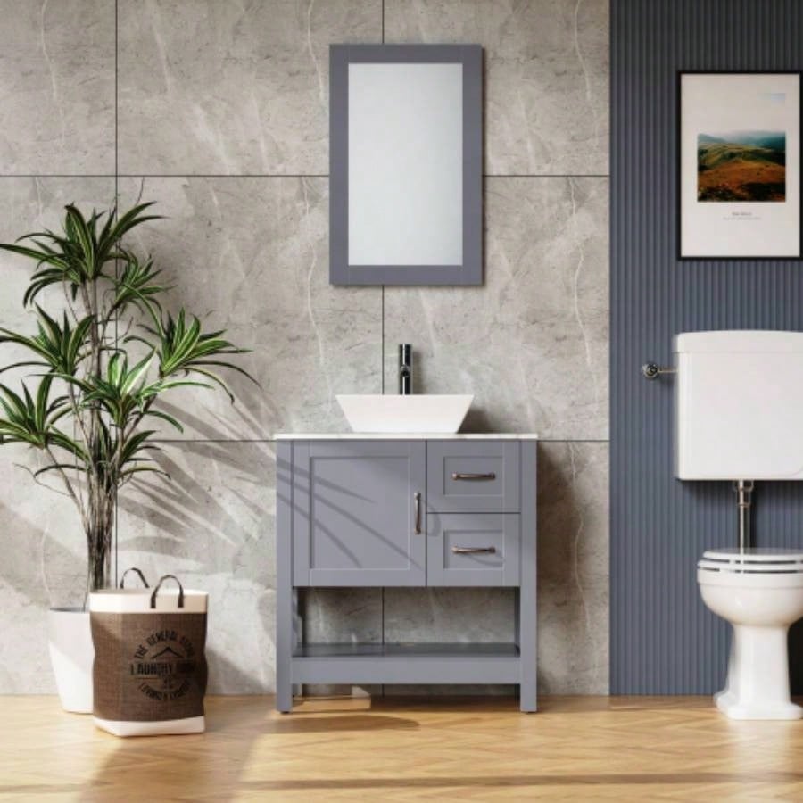 30 Inch Gray Bathroom Vanity with Mirror Top Only