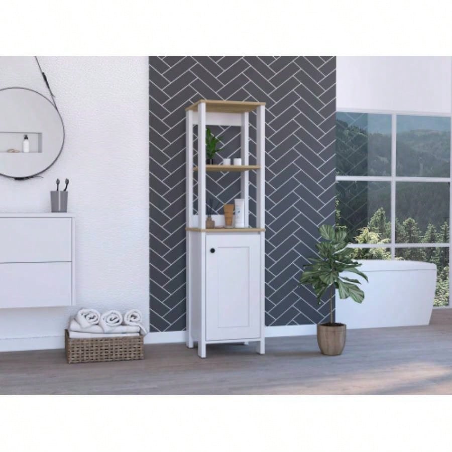 Light Gray Linen Cabinet with Two Shelves