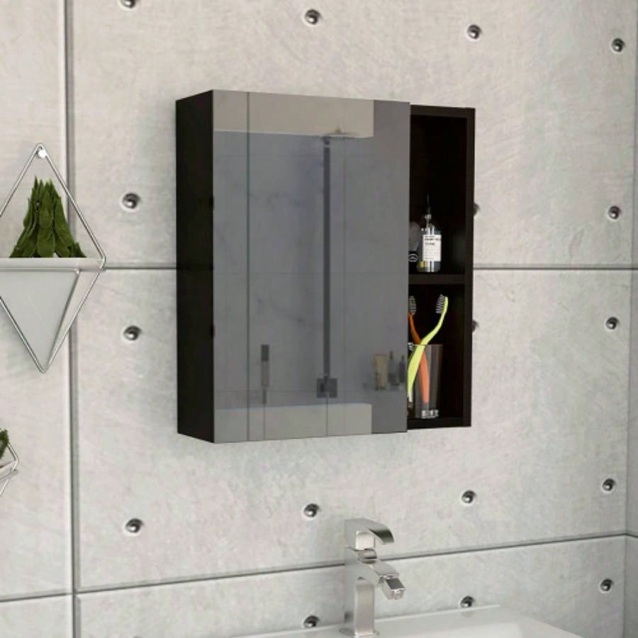 Whirlwind 1 - Shelf Rectangle Medicine Cabinet with Mirror Black Wengue