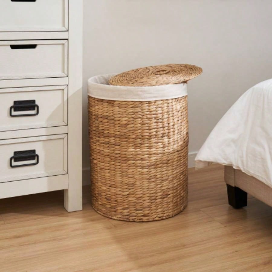 Lucius Round Resin Woven Wicker Basket with Handles - 13x 13x 10.2 - Black - Clothes, Towels, Toys, Magazines Storage and Home Decoration