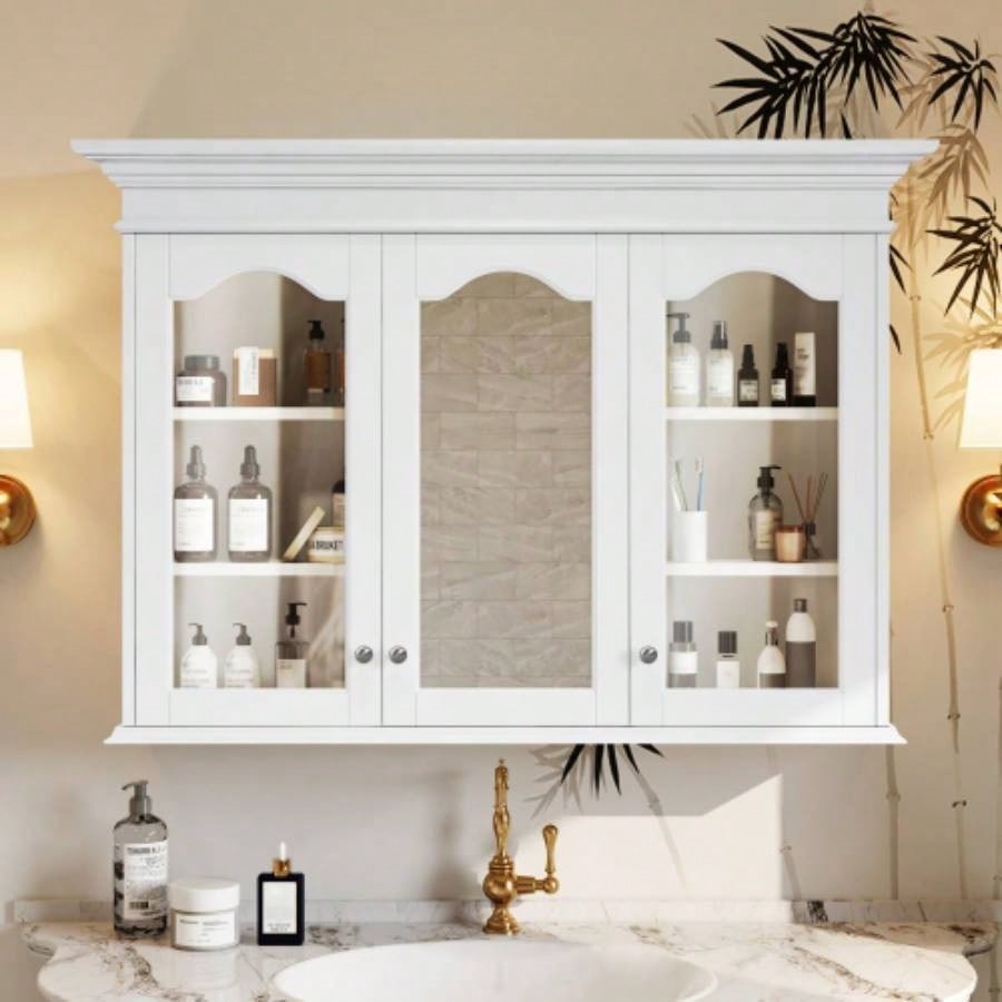 40 Medicine Cabinet with Mirror, Bathroom Storage Cabinet with Mirror Door and Shelves, Wall Mounted Bathroom Cabinet with Glass Doors