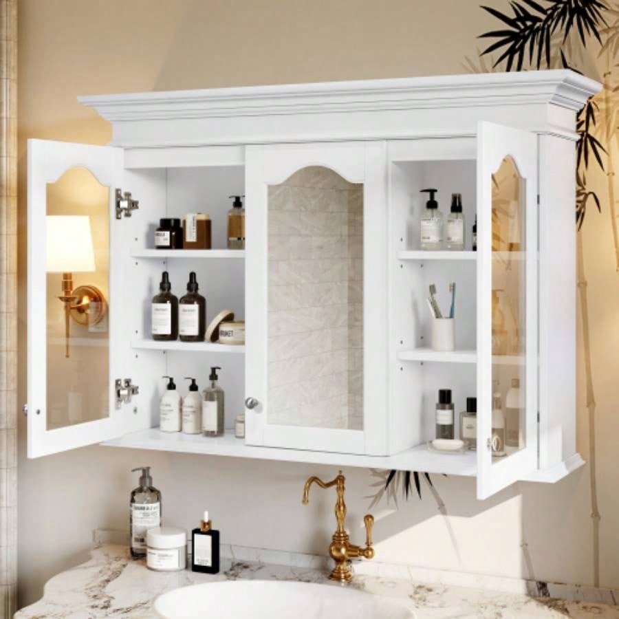 40 Medicine Cabinet with Mirror, Bathroom Storage Cabinet with Mirror Door and Shelves, Wall Mounted Bathroom Cabinet with Glass Doors