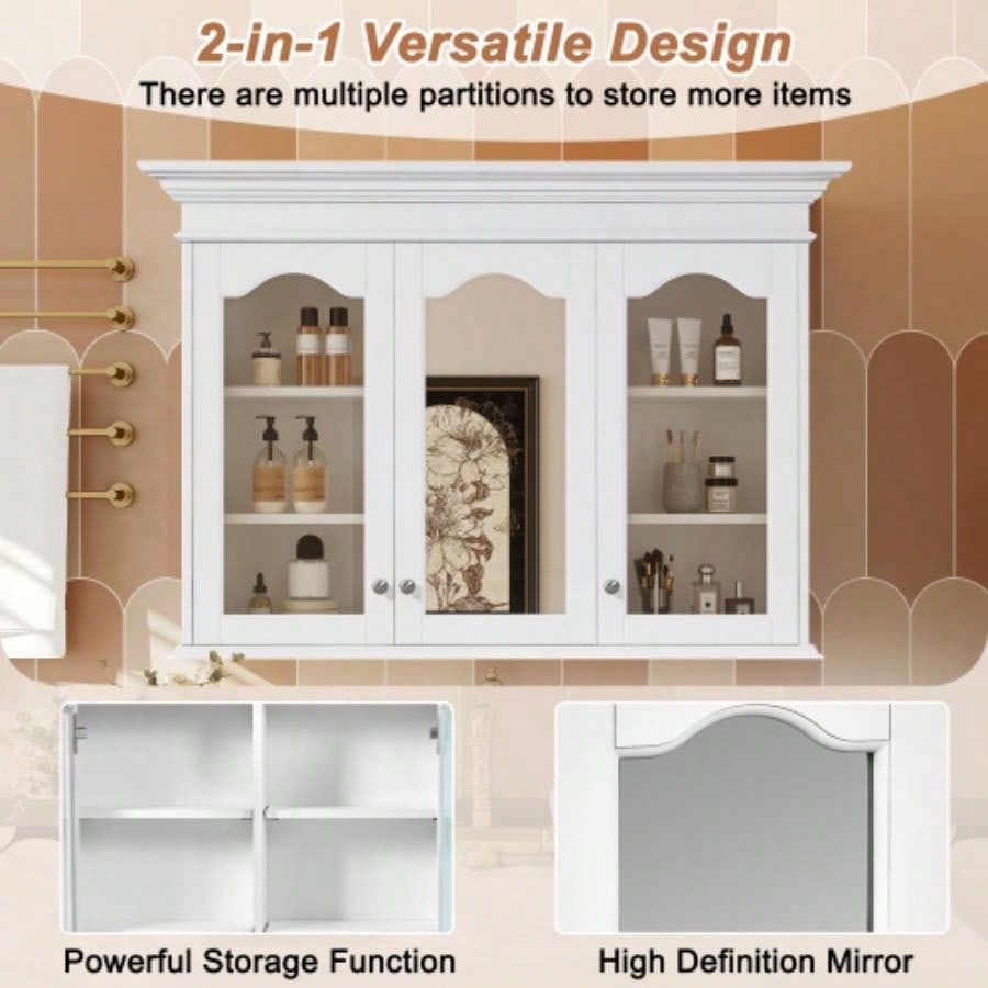 40 Medicine Cabinet with Mirror, Bathroom Storage Cabinet with Mirror Door and Shelves, Wall Mounted Bathroom Cabinet with Glass Doors