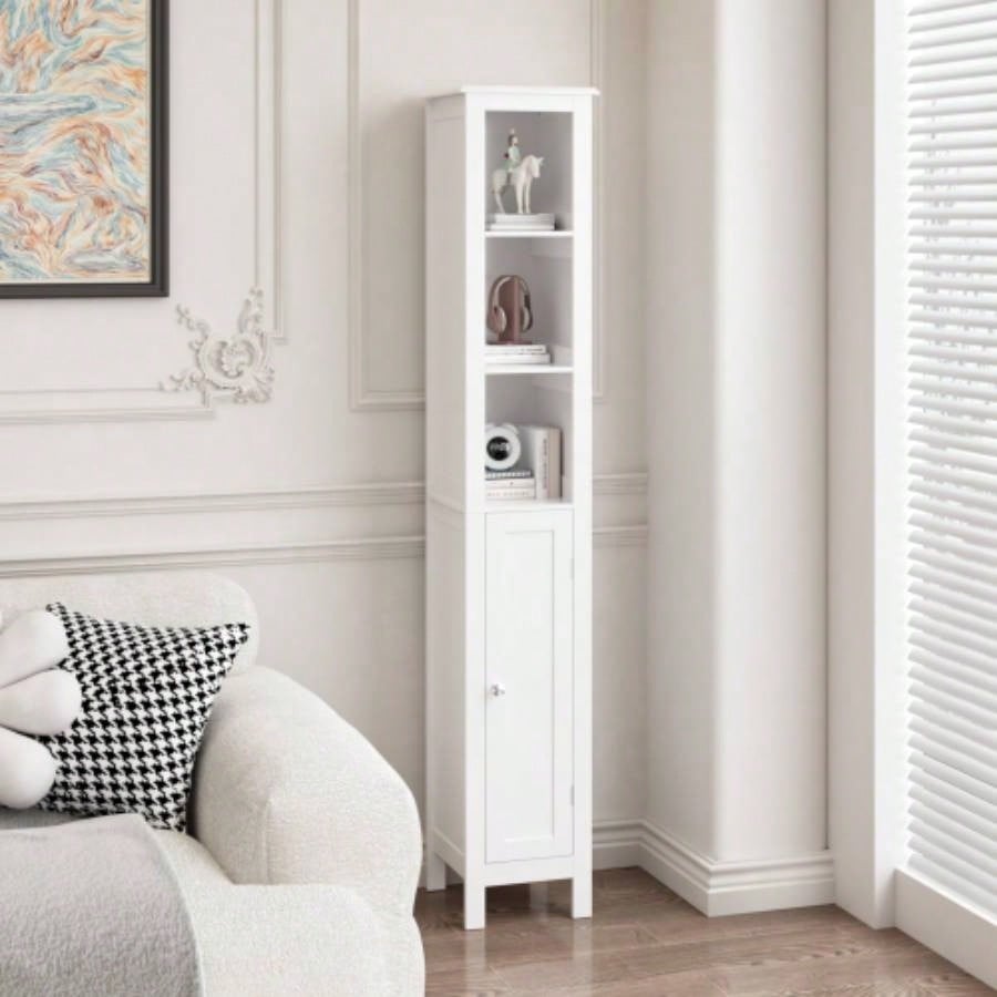 66.92 Tall Bathroom Storage Cabinet with Adjustable Shelves, Slim 1 Doors Freestanding Cabinet with Anti - Tip, Open compartments, Home, Small Spaces, Bathroom, Kitchen, Living Room, White